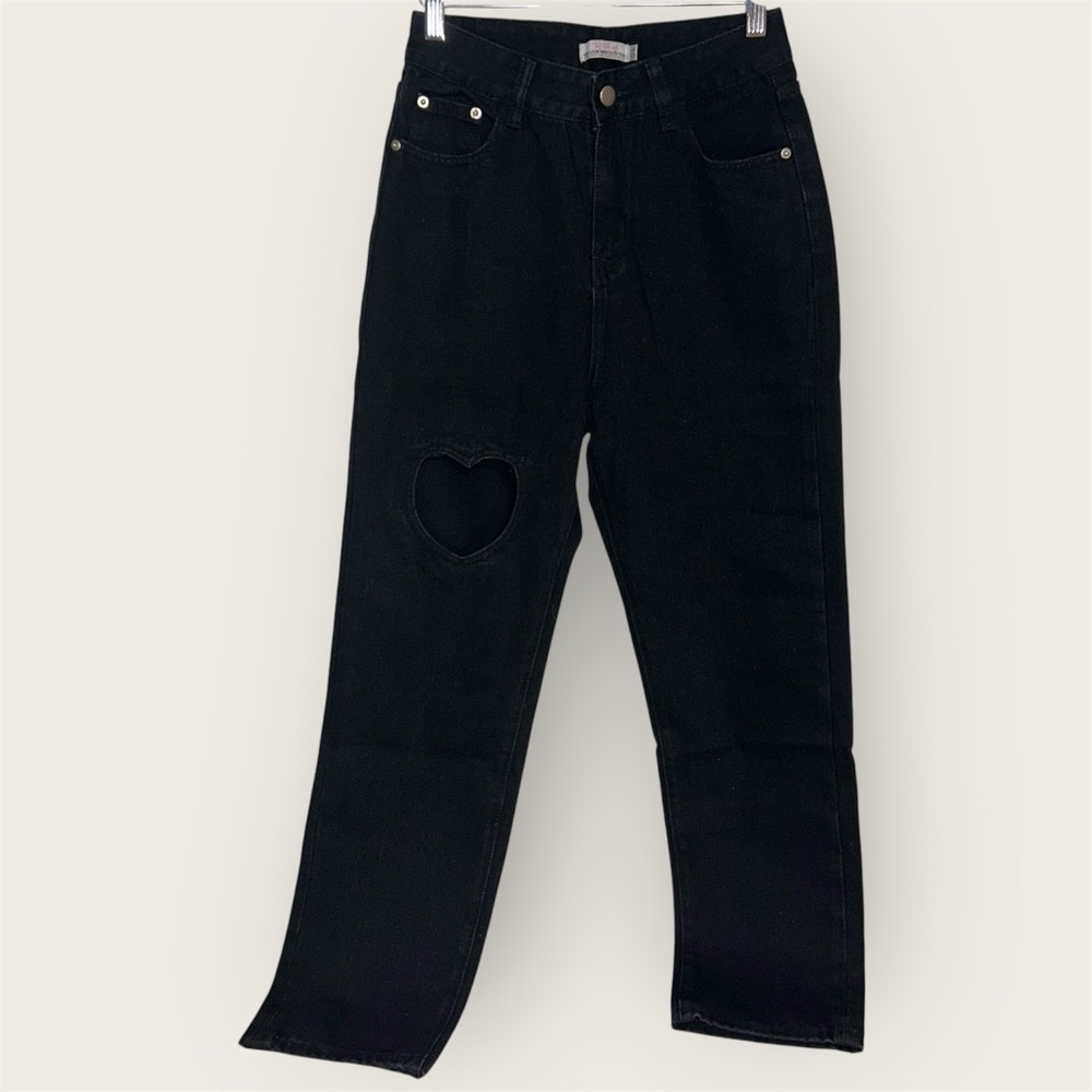 Tal Clothing Black Heart Cut-Out Cropped Jeans High Rise Straight Leg Size 24